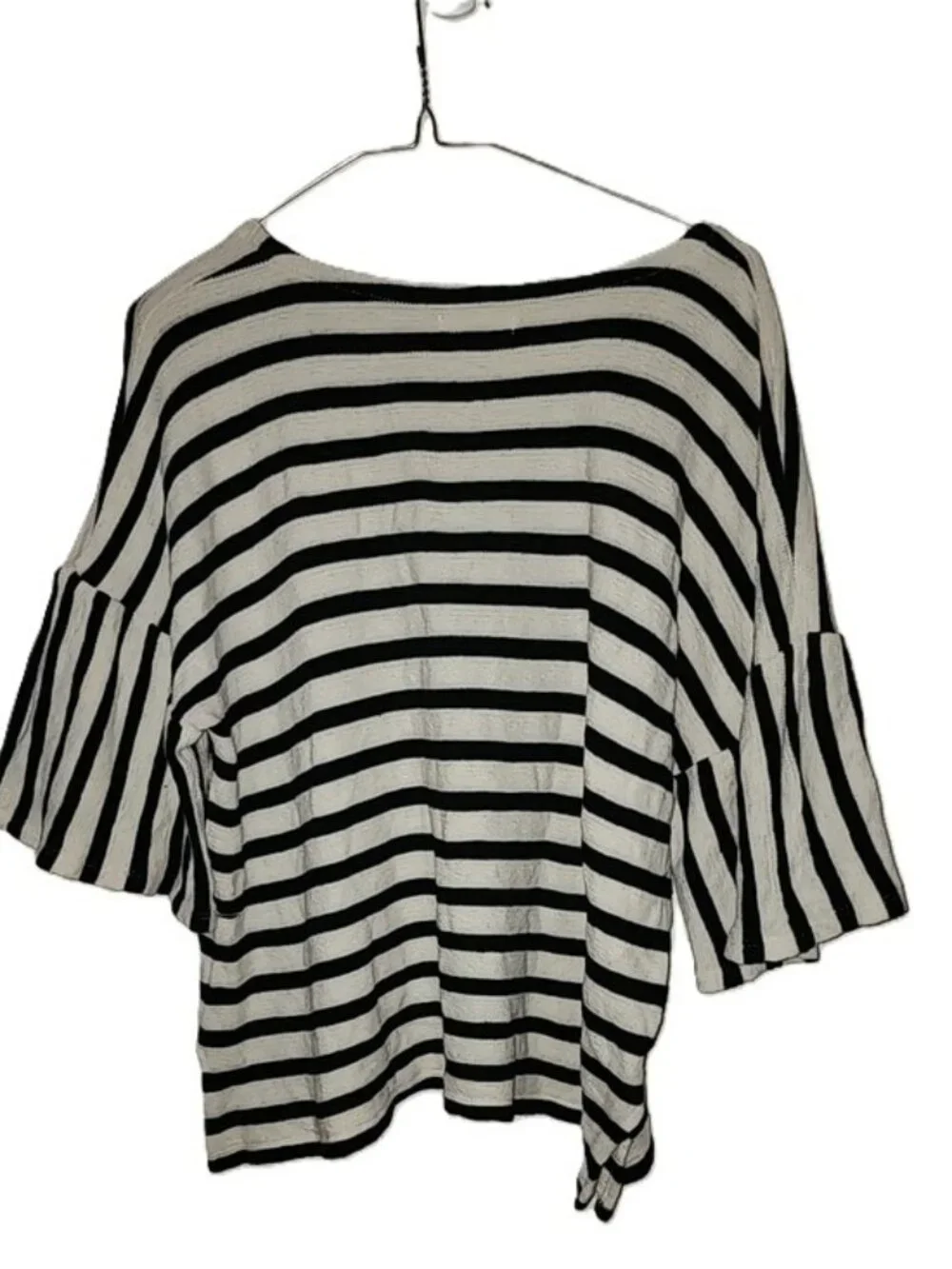 Madewell Boxy Striped Bell Sleeve Cream Black Textured Top Size XL